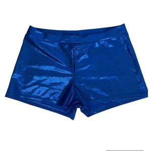 NWT Basic Moves Adult Metallic Royal Blue Foil Dance Rave Shorts